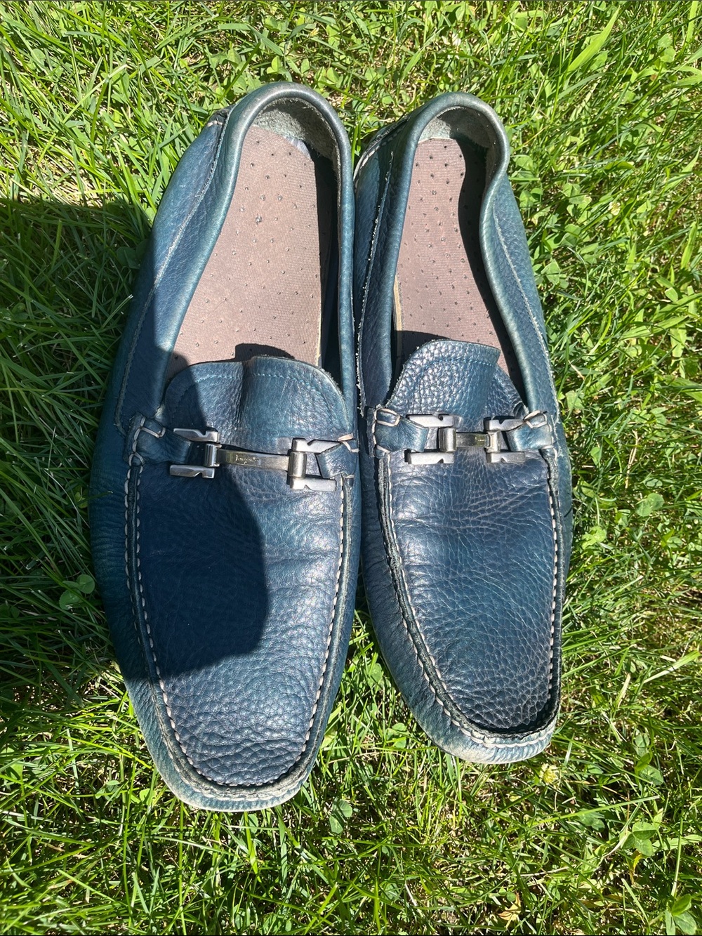 Salvatore Ferragamo 10 Men's Leather Driving Loafers - Blue